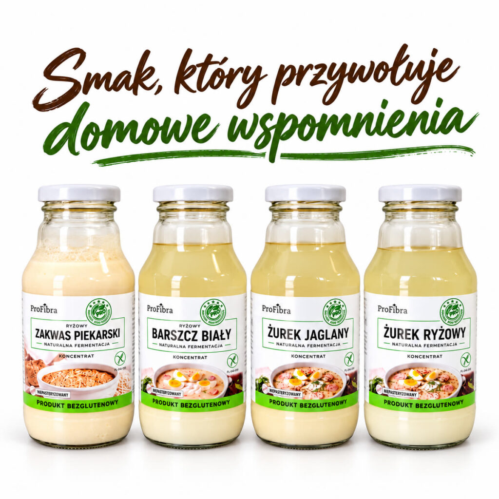 Koncentraty bezglutenowe ProFibra: zakwas piekarski, barszcz biały, żurek jaglany i żurek ryżowy